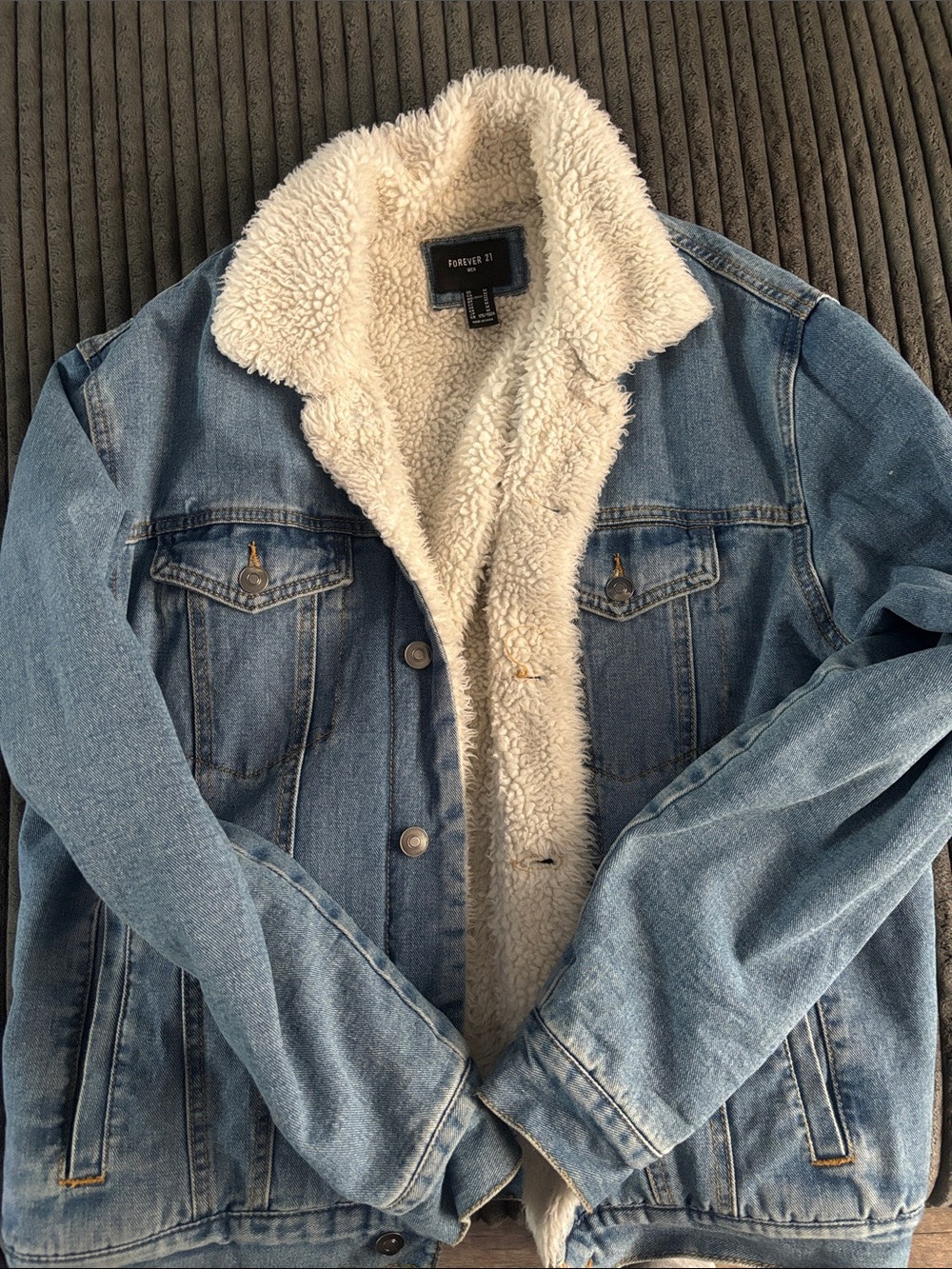 Forever 21 Light Blue Denim Jacket with Cream Sherpa Lining